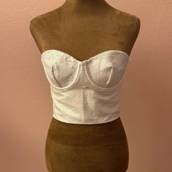 Zara Cream Strapless Crop Top - Picture 1 of 9